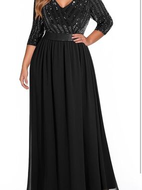 Plus Size Black Sequin V-Neck Maxi Dress - Talisea
